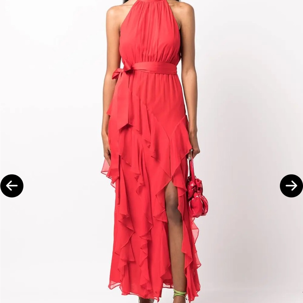 ALICE + OLIVIA 
Emelia High-Slit Ruffled Dress